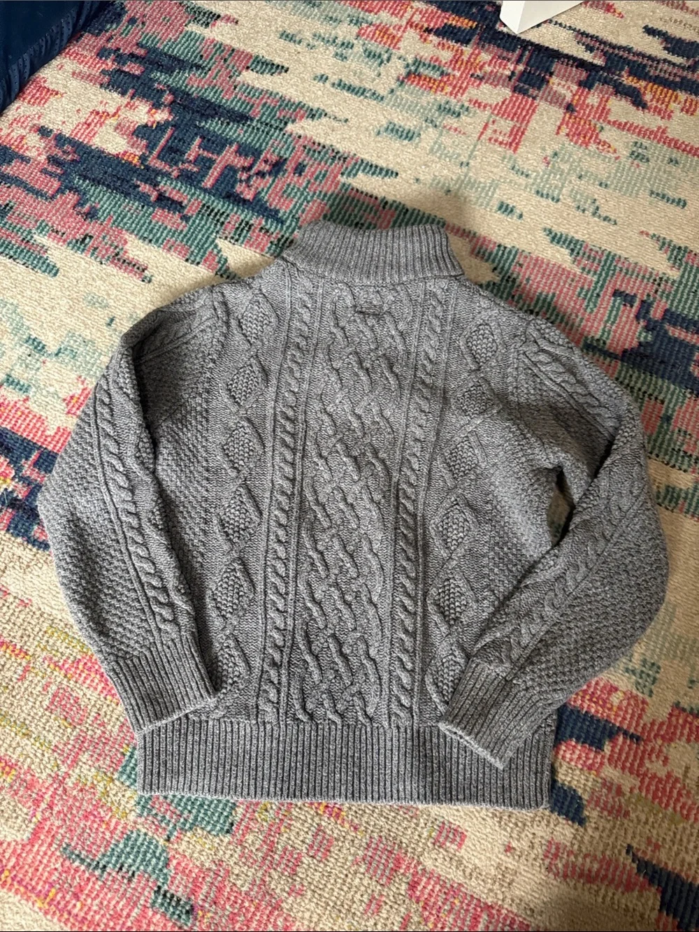 GAP Gray Cable-Knit Shawl Collar Sweater